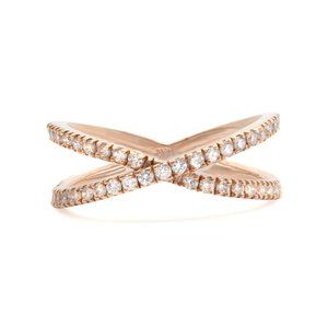 Rachel Koen Diamond Criss Cross Ring 14K Rose Gold 0.54cttw Size 7.25